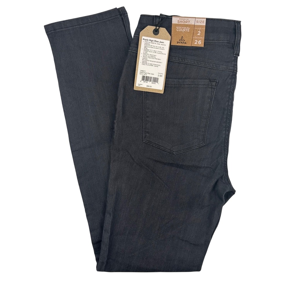Prana Kayla High Rise Jean Womens 2 Short Charcoal Grey Denim 1968371